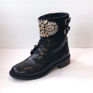 Rene Caovilla Black Embellished Lace Up Boots